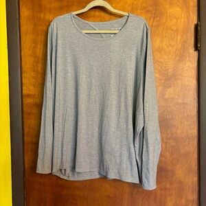 WE WANDER Feather Stretch Jasmine Keyhole Wrap Back Top Gray 3X